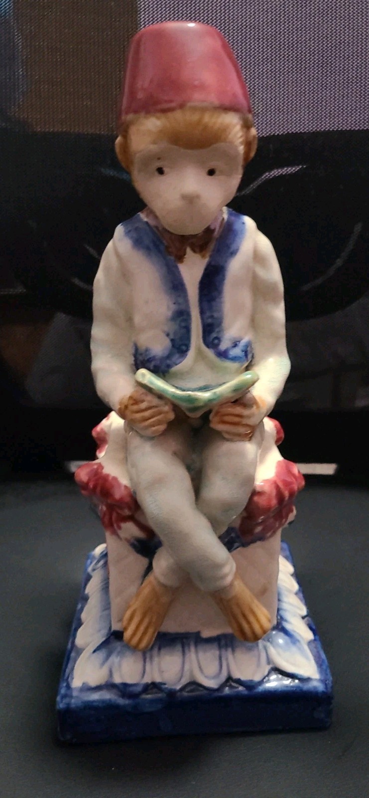 Monkey Reading Book Ceramic Figurine 11 ” Statue Decor Mantel Vintage