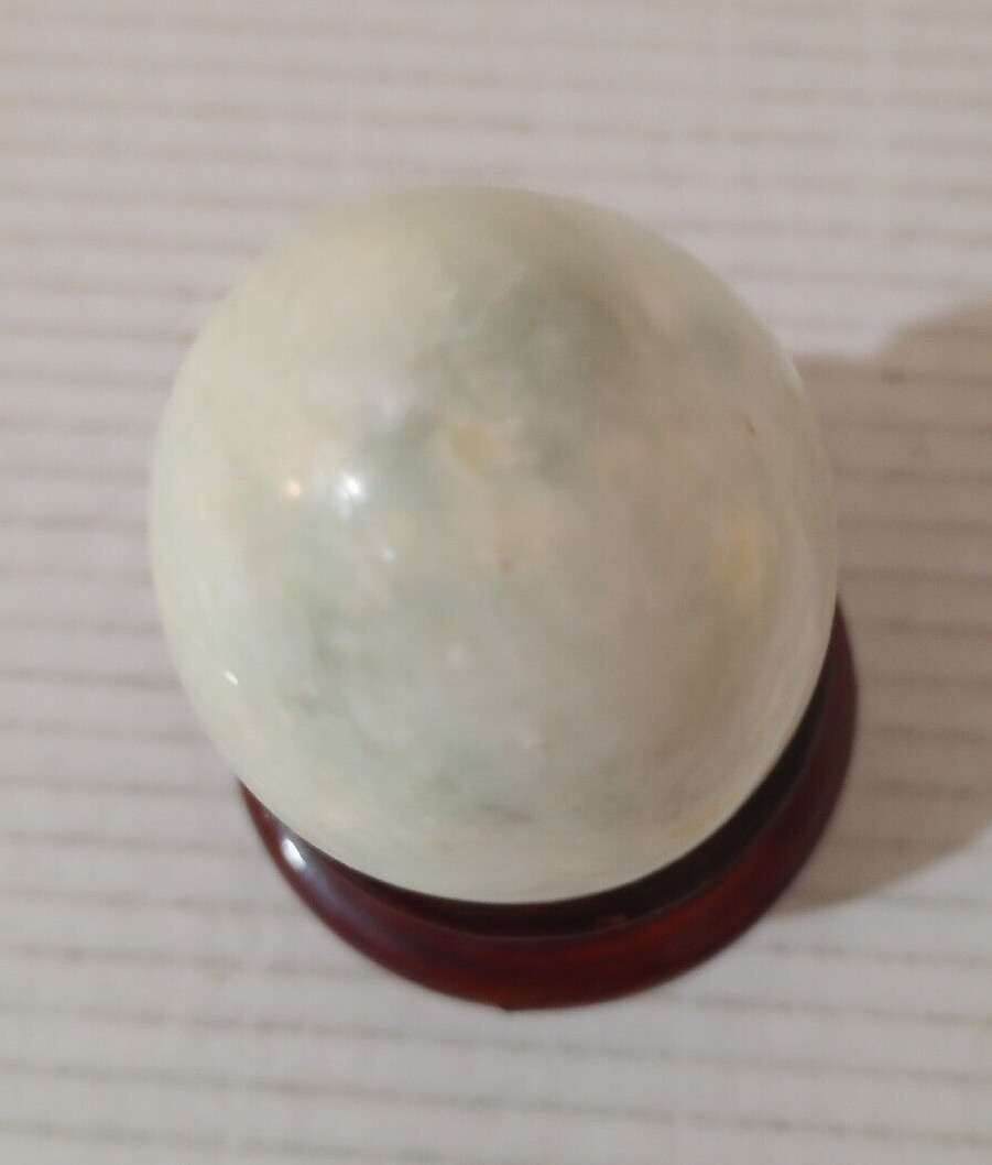 2.5″ Green Stone Egg With Wood Base Stand Pedestal