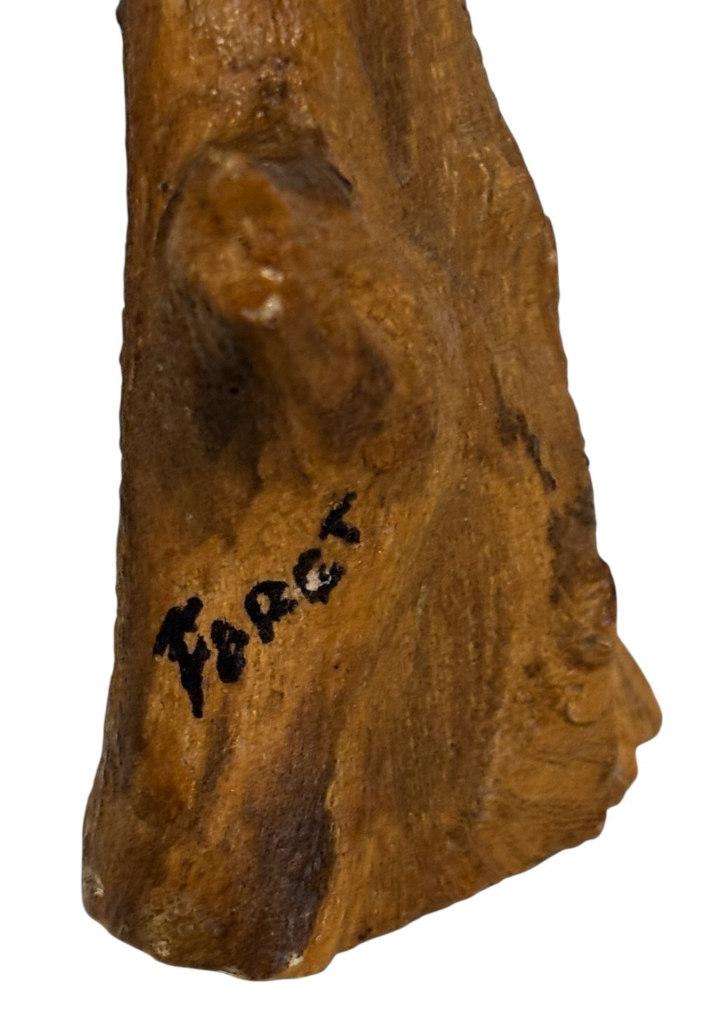 Folk Art Hand Carved Wood Spirit Old Man Face with Beard Artist Signed 8″