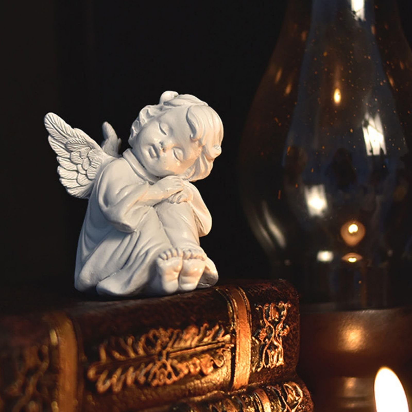 OwMell Little Angel Statue Figurine, Resin Cherub Statue Sleeping Angle Sculp…