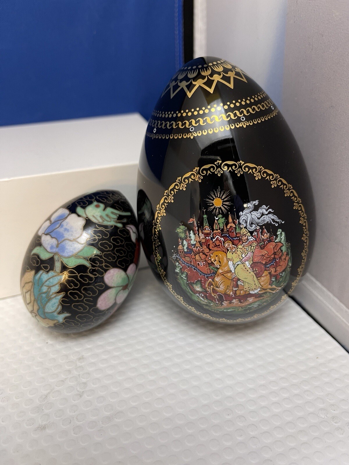 RUSSIAN FAIRY TAIL PORCELAIN EGG SIGNED NUMBERED & SMALL UNMARKED EGG