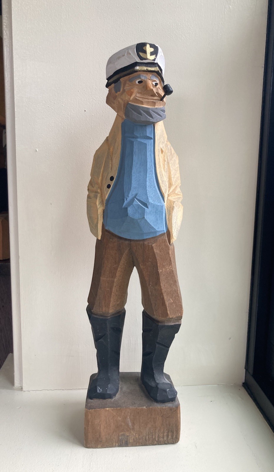 Vintage 12” Fisherman Wood Carved Old Salt Sailor Sea Captain Figure Nautical