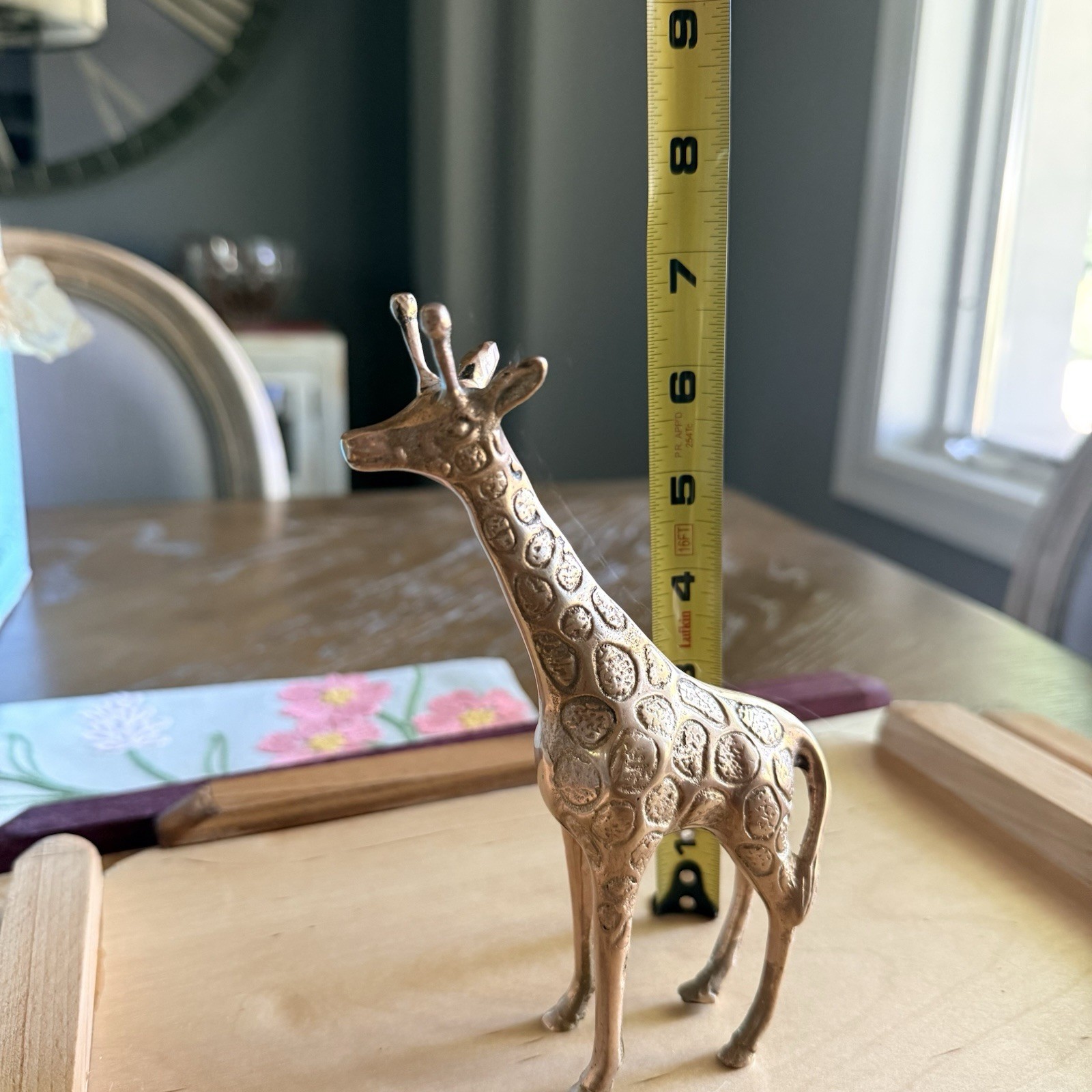 Vintage Brass Metal Giraffe Figurine 6 in 3D Textured Animal Print Decor