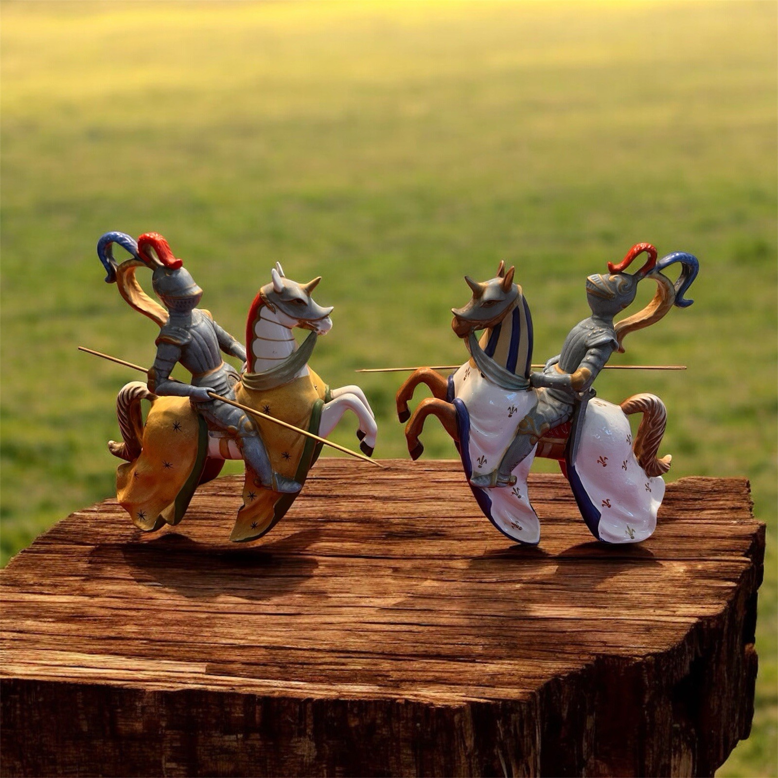 Vintage Ceramic Jousting MedievalKnight Figurines, a Pair