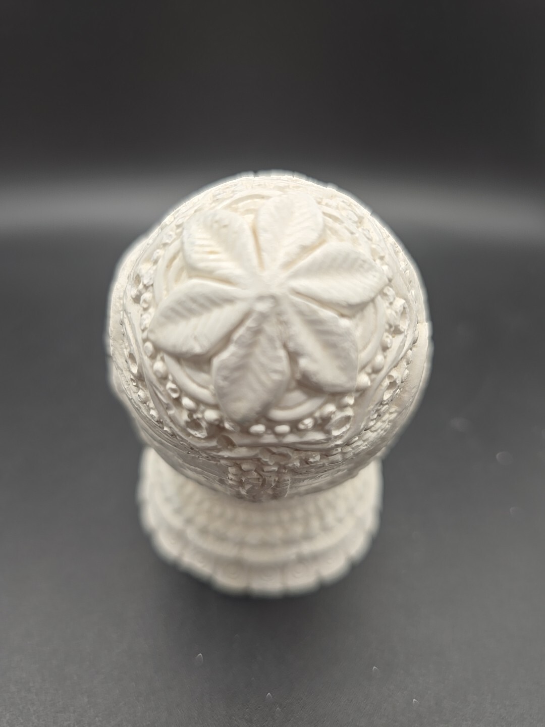 Carved White Chalk (like) Egg With Pedestal Eagles Solid 3.75″x2.25″