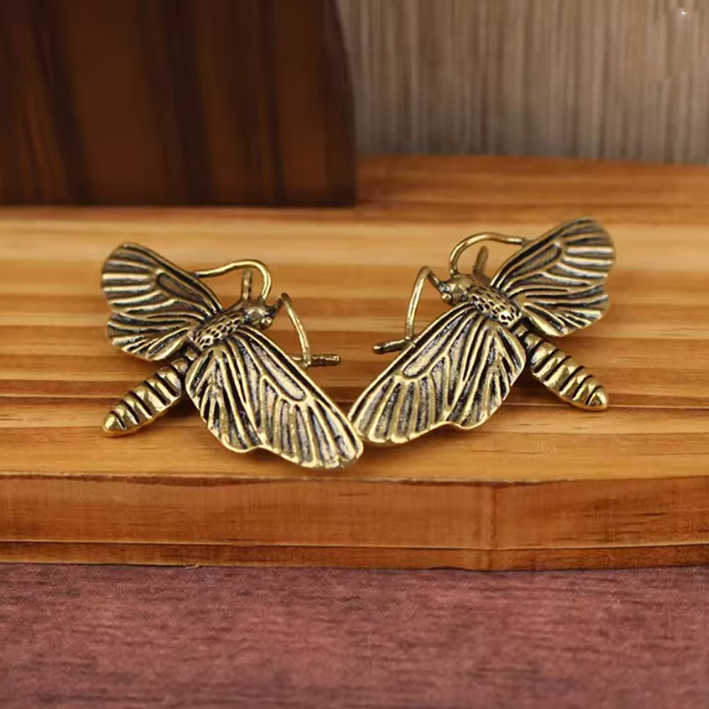 Brass Moth Insect Figurine Small Animal Statue Table Office Home Decoration Toy