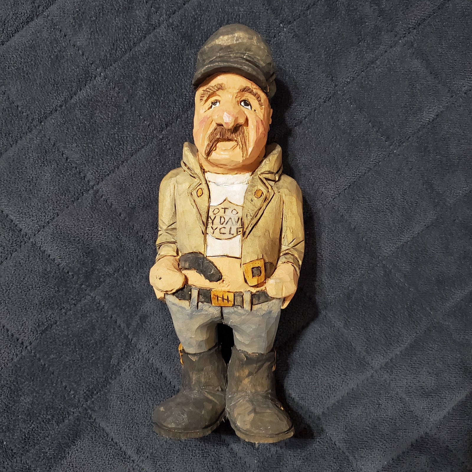 Biker Folk Art Wood Hand Carved 8″ Painted Signed T. Henke 2012 St. Louis Hog