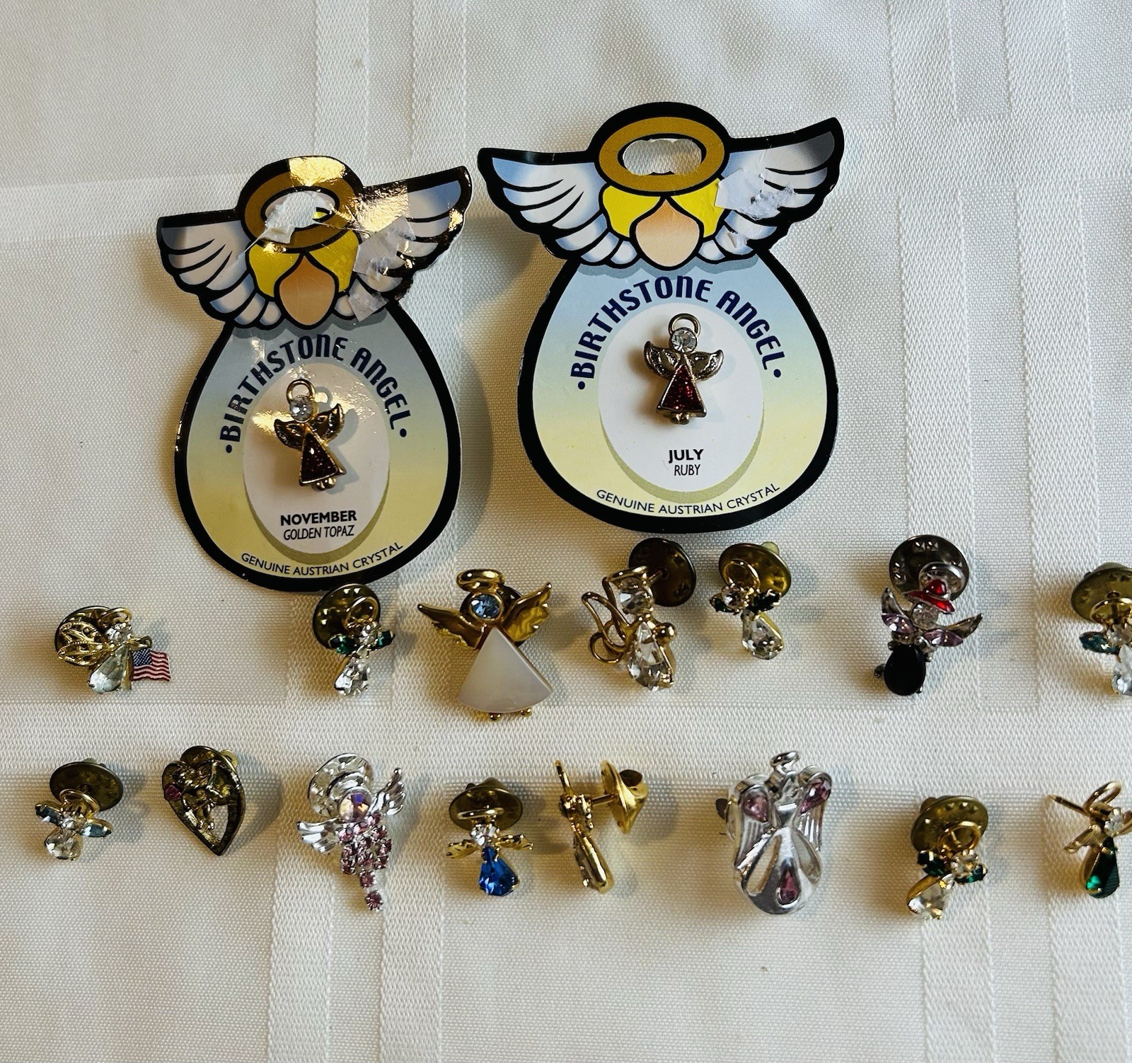Lot 17 Guardian Angel Pins Austrian Crystal Genuine Gold Tone Birthstone
