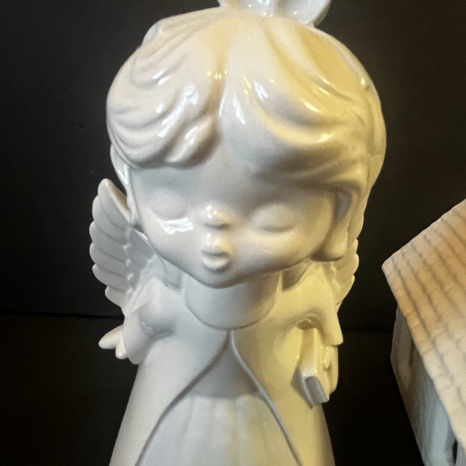 Vintage White Ceramic Kissing Angel Figurines Church Hand Painted Heavenly Xmas