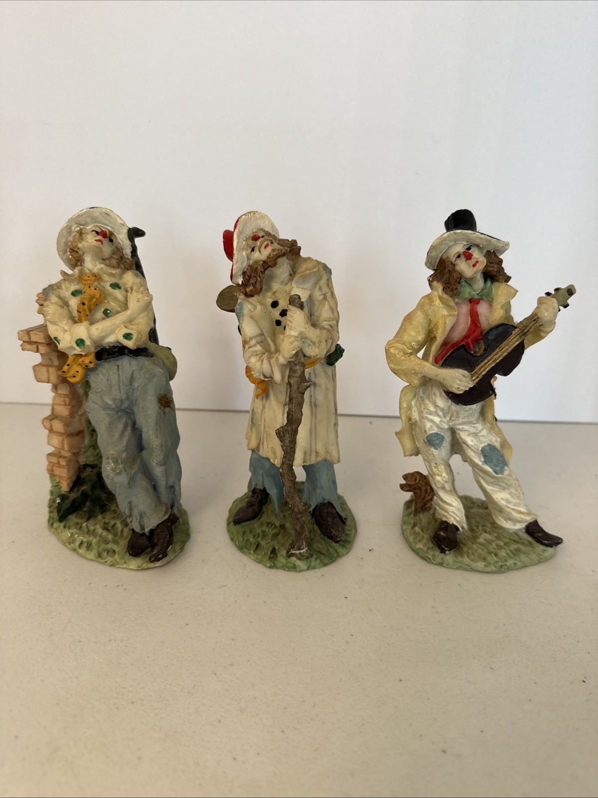 Vintage Set Of 3 Hobo Clown Musician Figurines Resin 6”