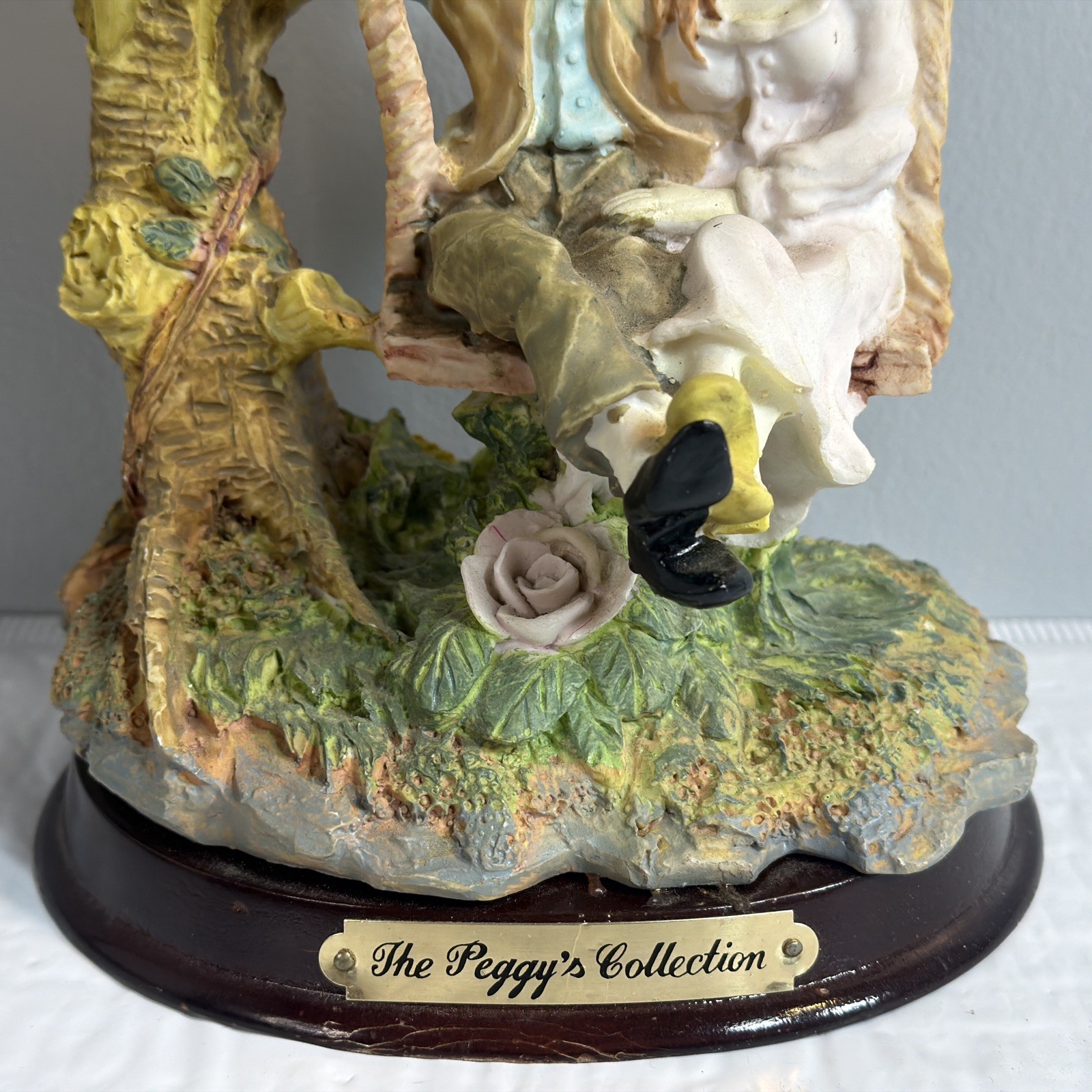 Peggys Collection Porcelain Statue Boy & Girl Romantic Couple On Tree Swing Vtg