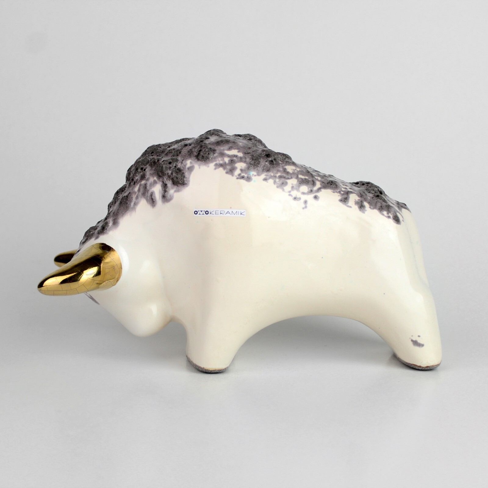 Vintage Ceramic bull buffalo fat lava gold horns Otto Keramik West Germany MCM