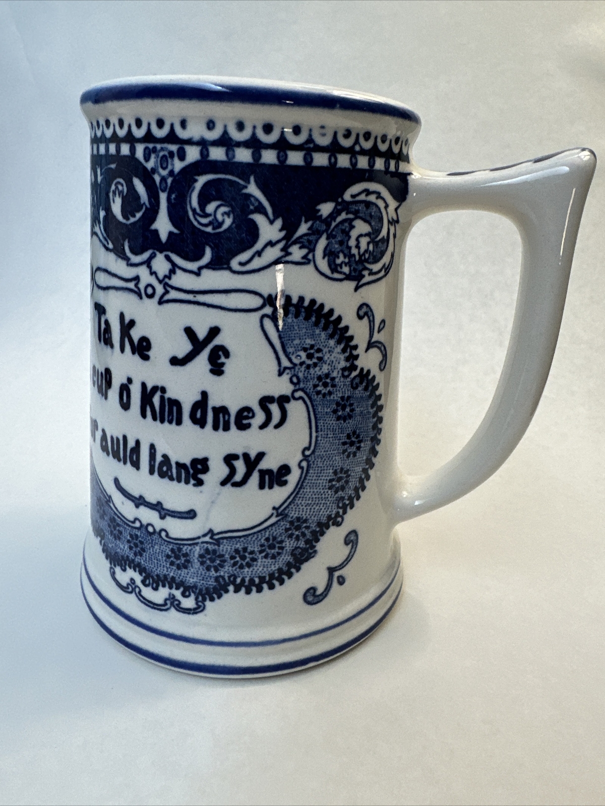 Vtg Enesco Imports Blue & white Delft Large Mug NOS “Take a Cup O’ Kindness”