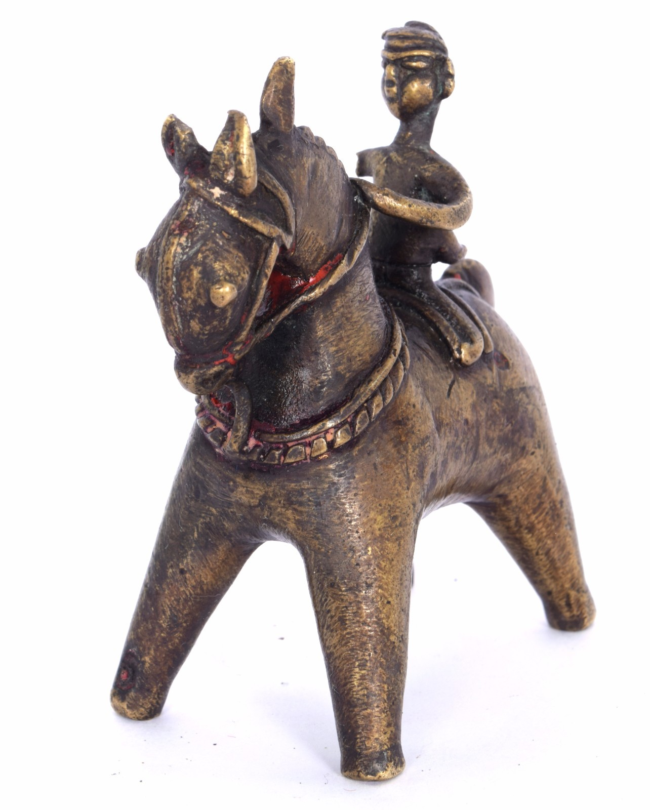 Antique Brass Horse Rider/Warrior lost wax cast Figurine, Rich Patina. G7-890