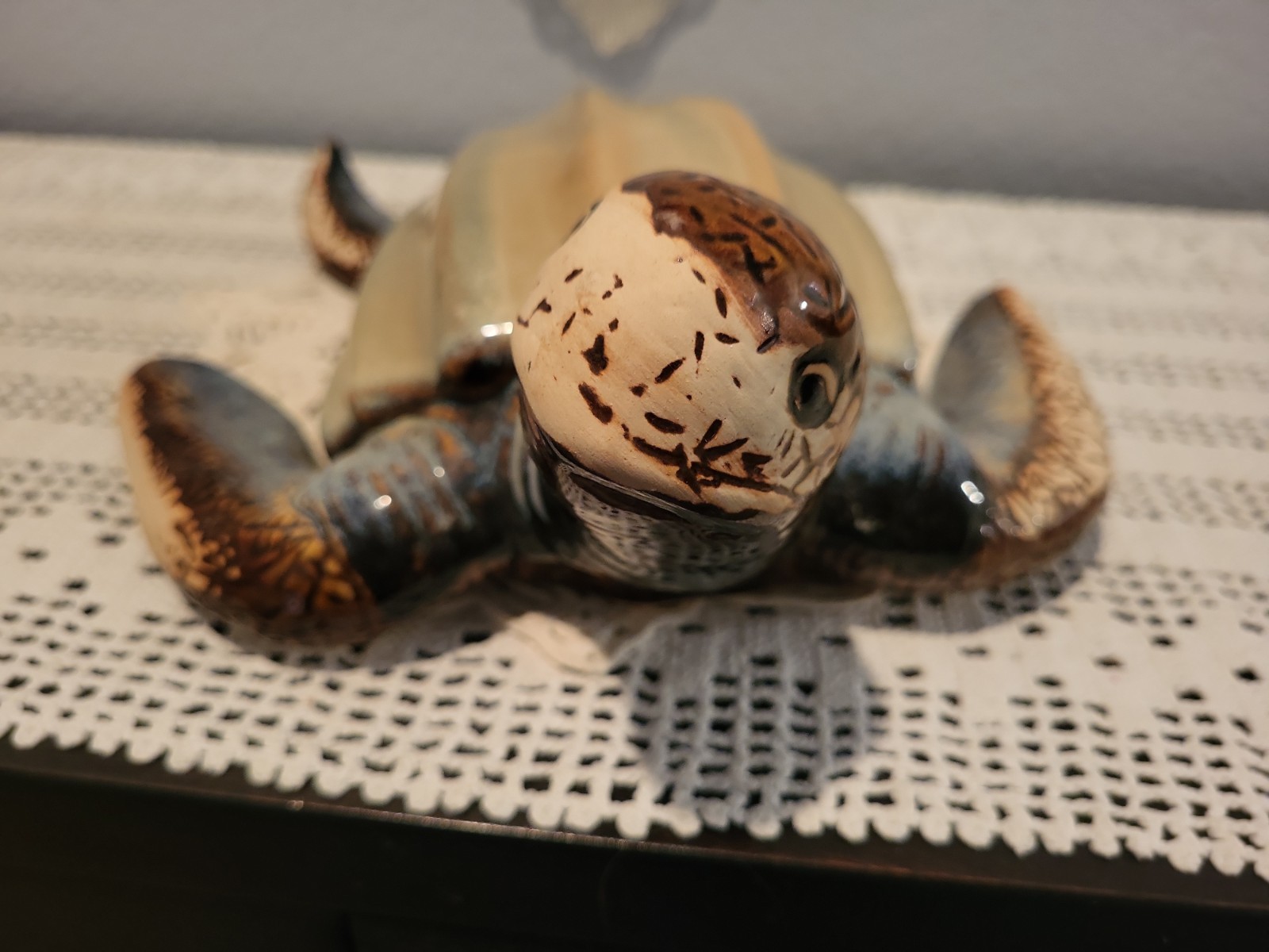 Unique Large Glazed Ceramic Leatherback Turtle Figurine 13″ Long