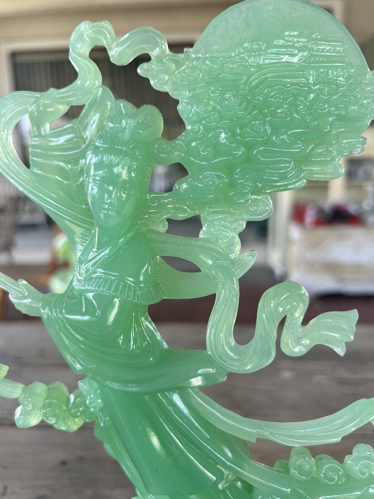 Vintage Faux Jade Geisha Asian Women -Resin Figurine Made In Hong Kong 12.5 In