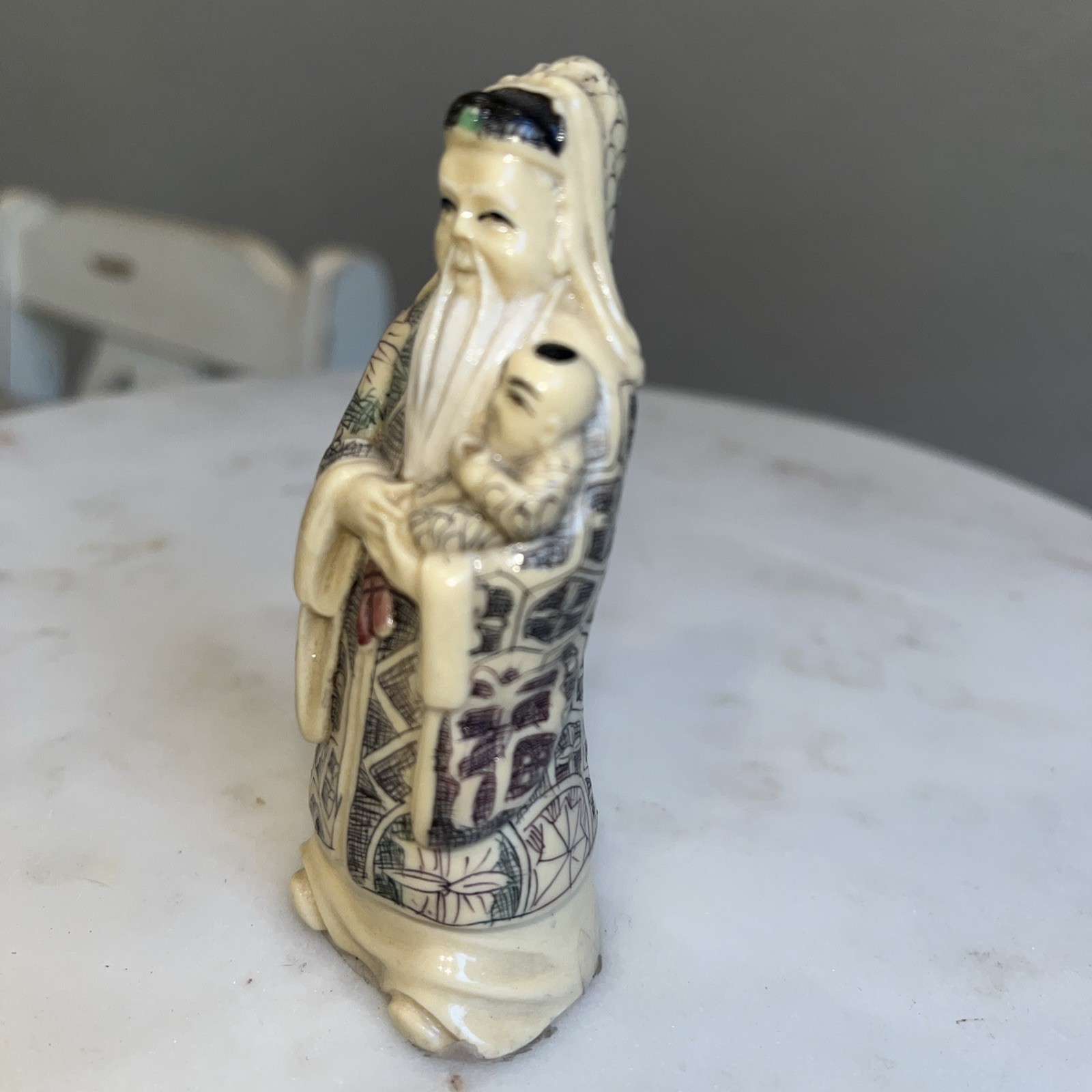 Vtg 3 Chinese CARVED 4” Resin Figurines Gods Of WEALTH, LONGEVITY & HAPPINESS