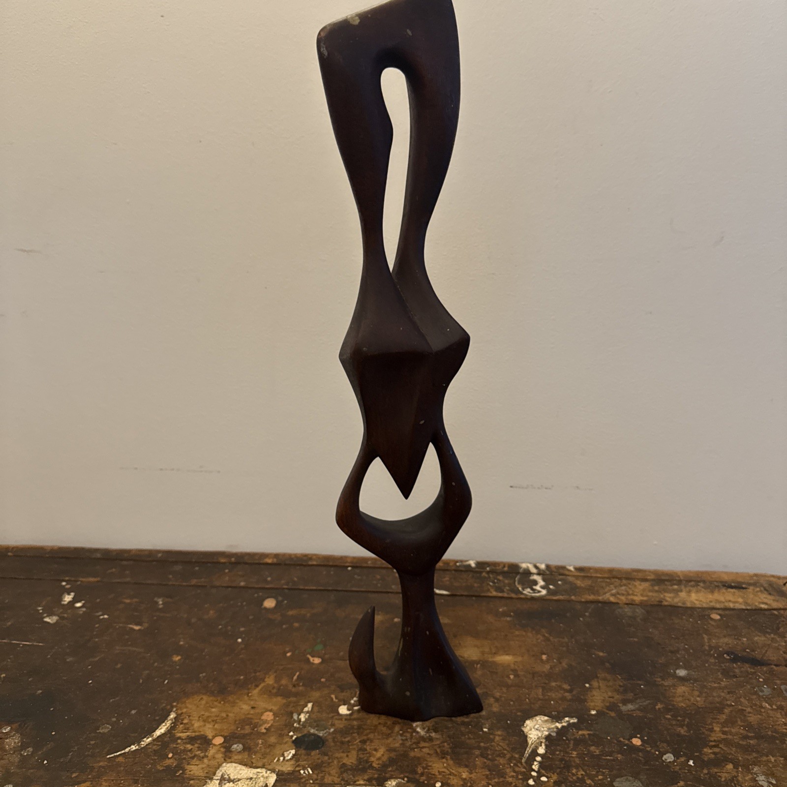 Abstract Biomorphic Mid-Century Modern Modernist Wood Sculpture 19” Tall MCM