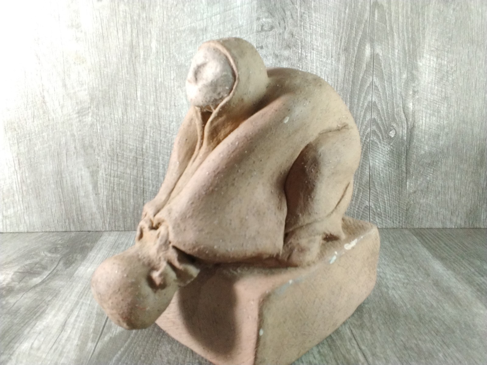 Vintage Sculpture Woman & Child White Clay Brown Surface Coat, 6 3/4″ H X 7″ W