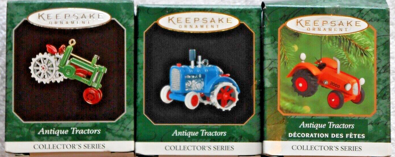 KEEPSAKE ORNAMENT COLLECTOR’S SERIES DIE-CAST ANTIQUE TRACTORS – LOT OF 3 – MINT