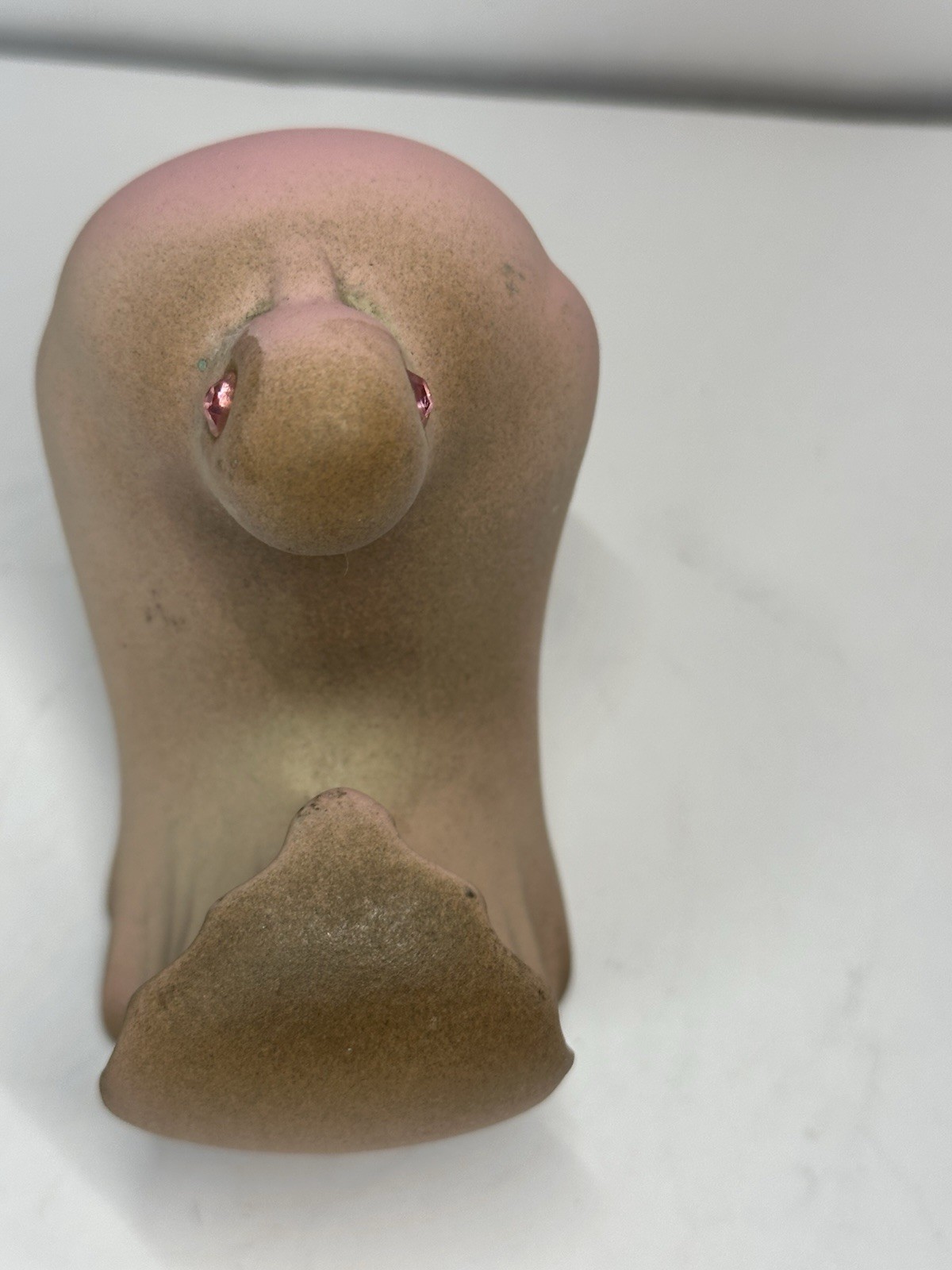 Vintage MCM Ceramic Pink & Brown Dove/Pigeon With Pink Rhinestone Eyes Figurine
