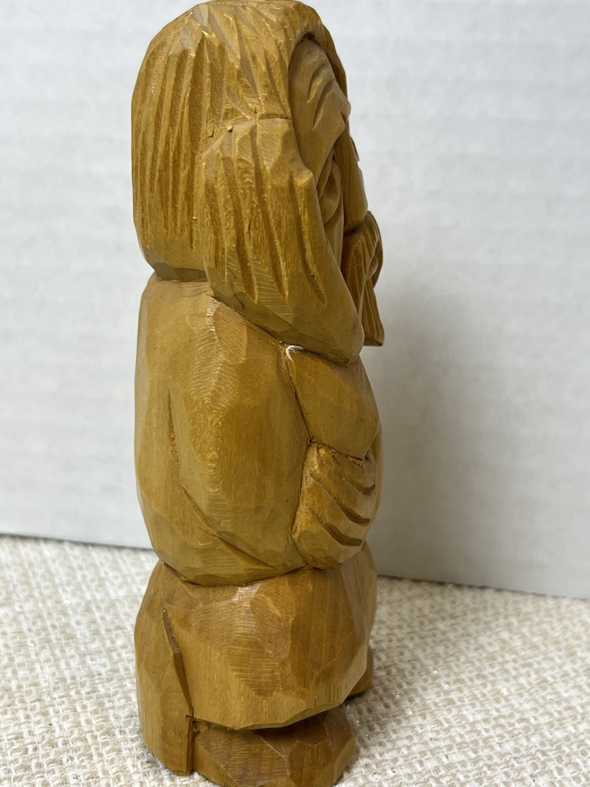 VTG Sculpture Figurine Man Wisdom Wood Carved Religious Folk Art 5.5” Signed