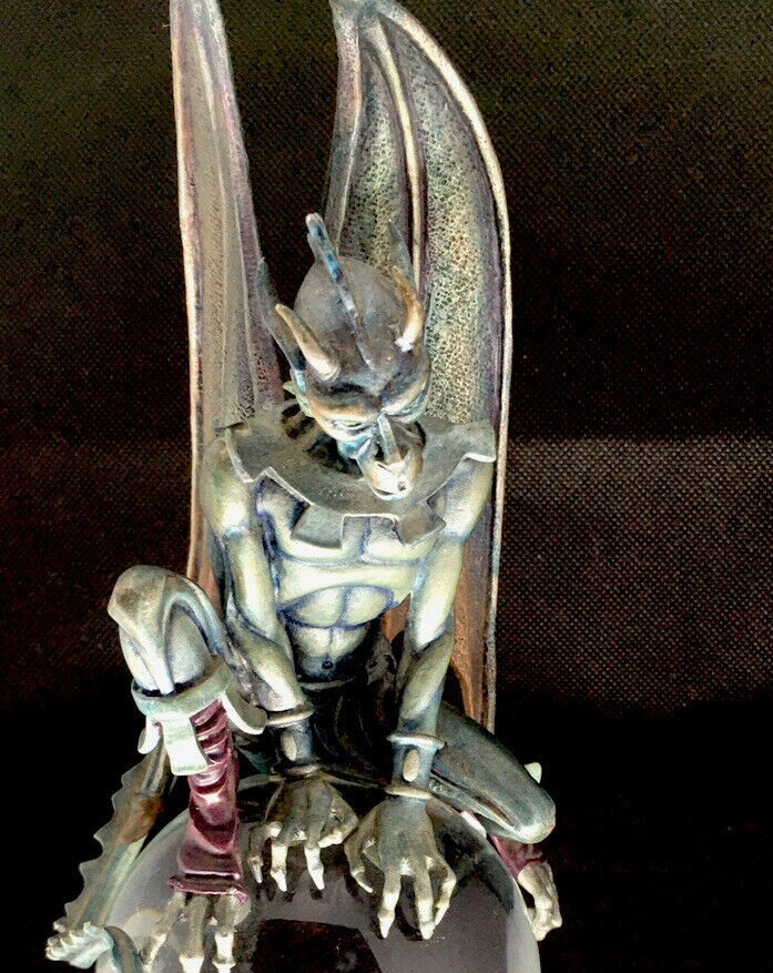 Satan Deviil Demon Gothic Solid Fine Pewter on Crystal Ball Figurine