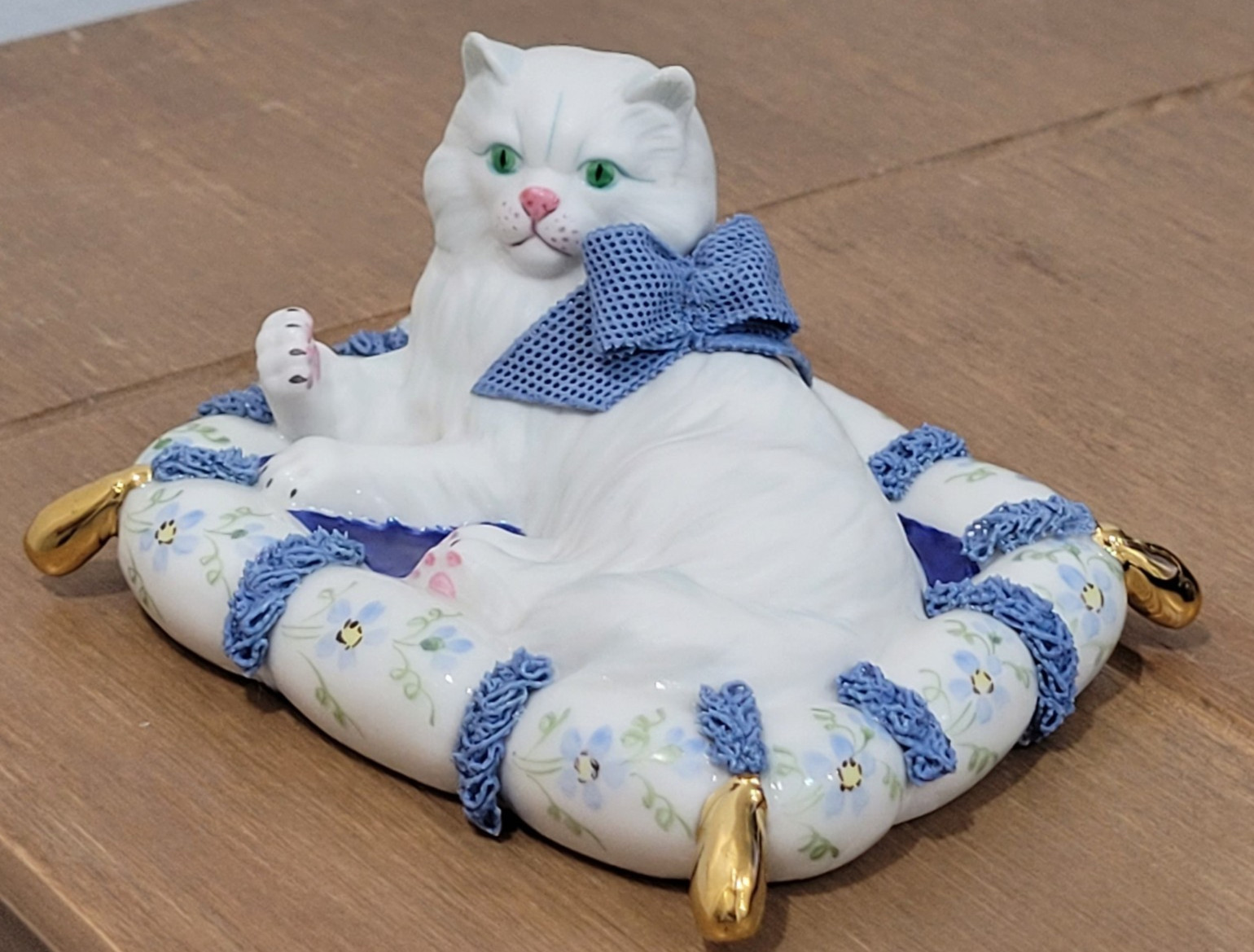 Vintage Irish Dresden Cat On A Pillow Figurine Ireland