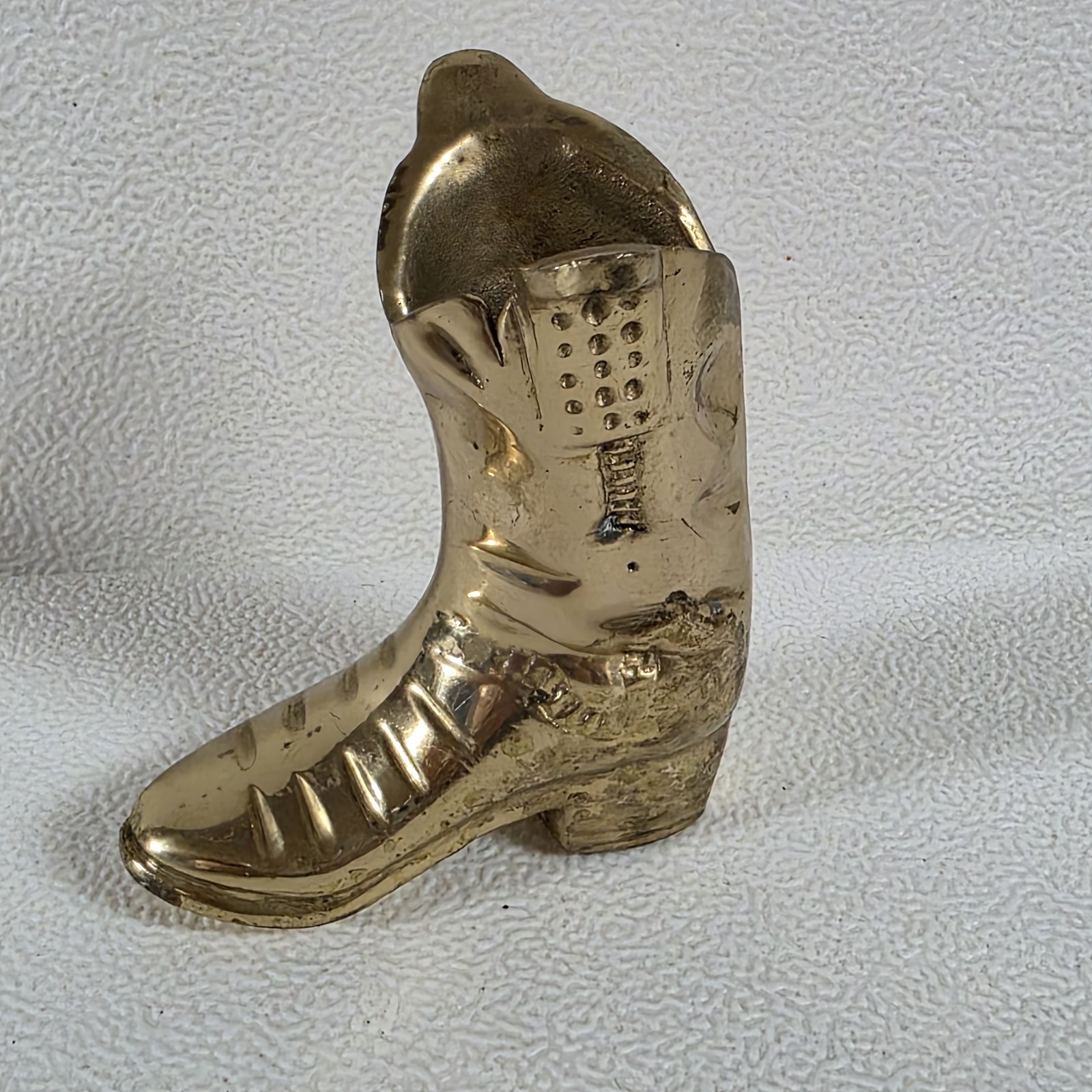 Brass Boot Figurine Shiny Gold Color Flared at Top Made In India 2.75″ H