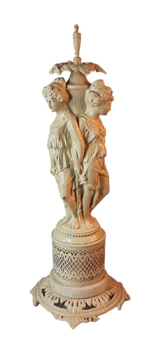 Mid Century Metal Italian Florentine Style Three Lady White Statue 19.5″ Tall