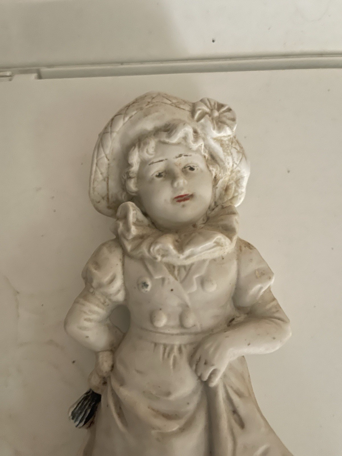 Antique Bisque Girl Figurine Rare White Matte Finish 1800’s Makers Mark
