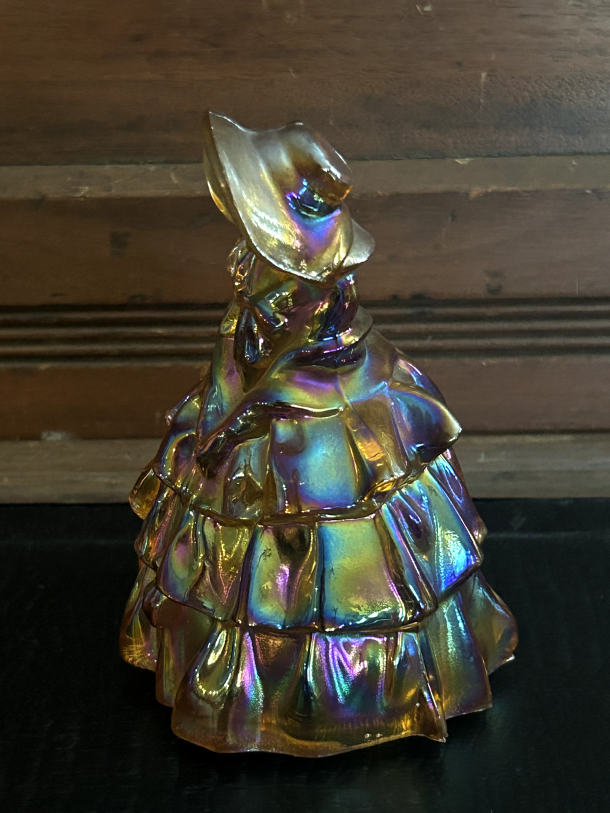 Vintage Wheaton Iridescent Marigold Girl Belle Carnival Glass Victorian Woman