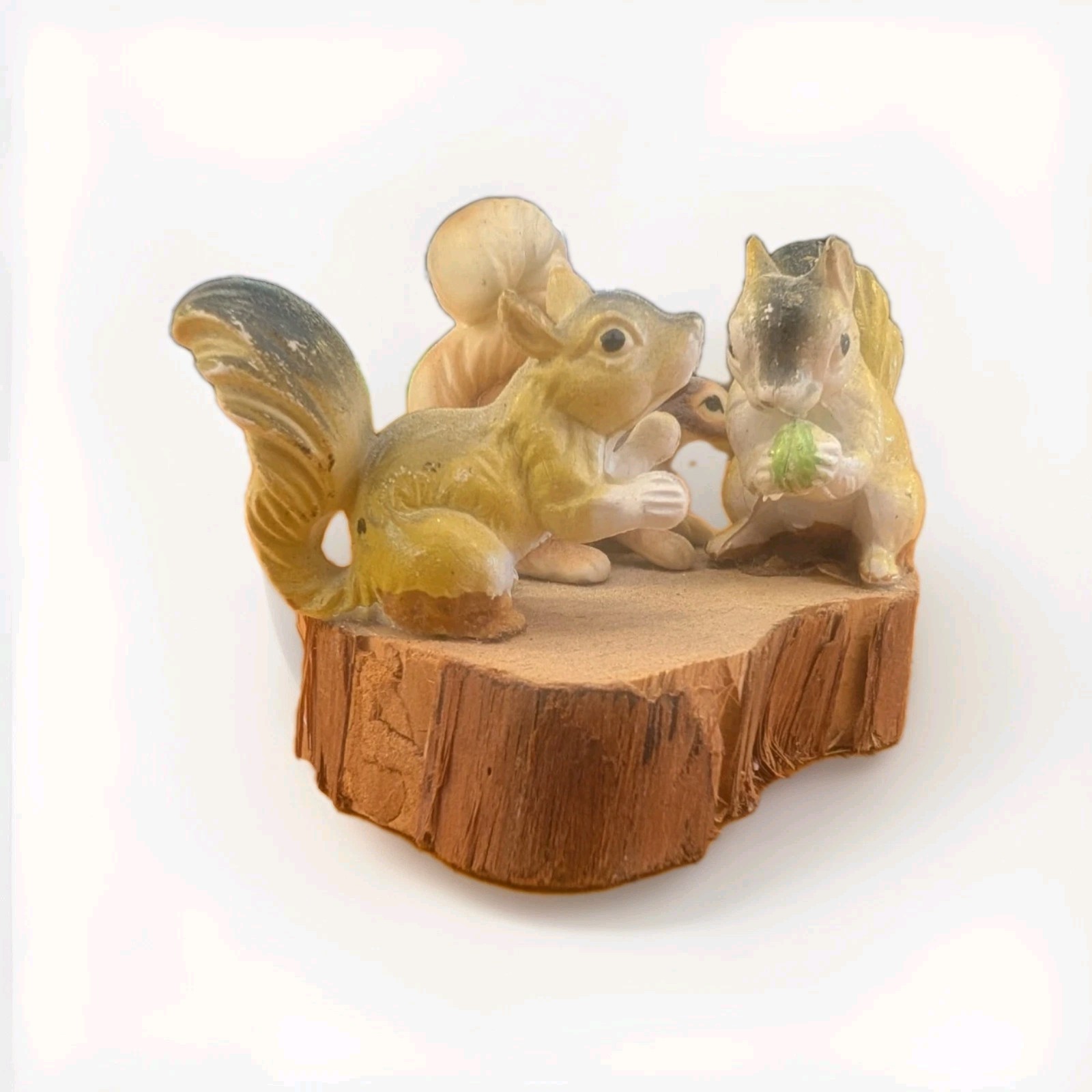 Vintage Mini Squirrels on wood Hard Plastic Rubber Squirrel Animal Figurines 3