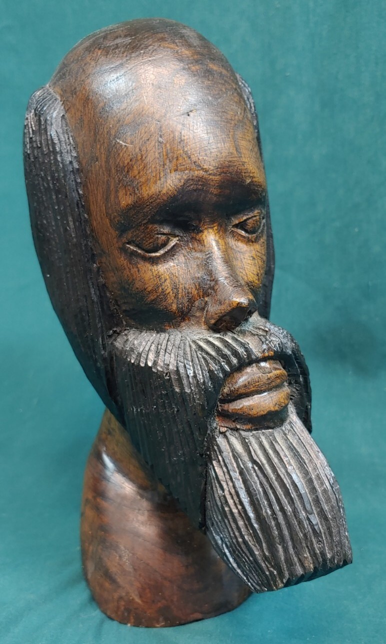 Old Vintage Hand Carved Bearded Man Figure Wood Carving Ethnic Statue Sculpture