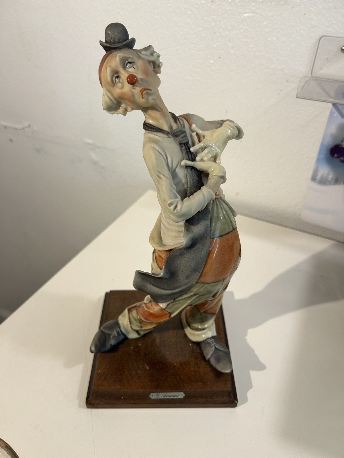 Giuseppe Armani “The Sad Clown” 13 inches tall, Signed, Checkered Overalls