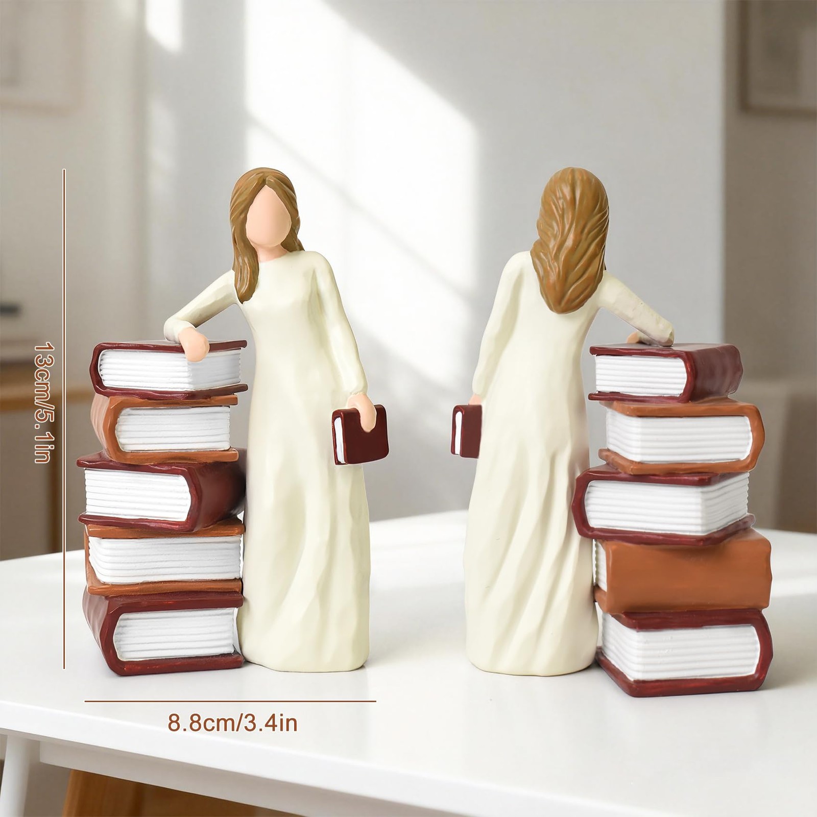 Hand Painted Sculpted Reading Women Figurine Bookshelf Desk Office Decor
