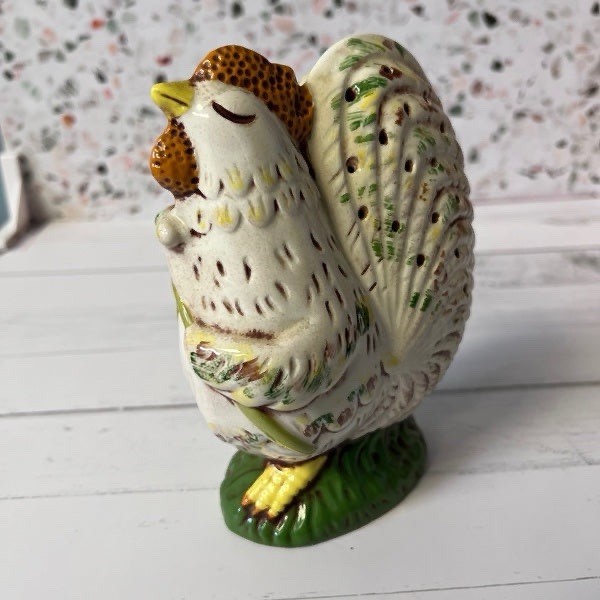 Hand Painted Ceramic Rooster Figurine Pomander Farmhouse Kitchen Country Decor