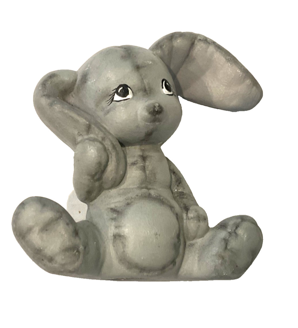 Vintage Kimple Mold Quilted Ceramic Bunny Rabbit Figurine Hand Painted Gray