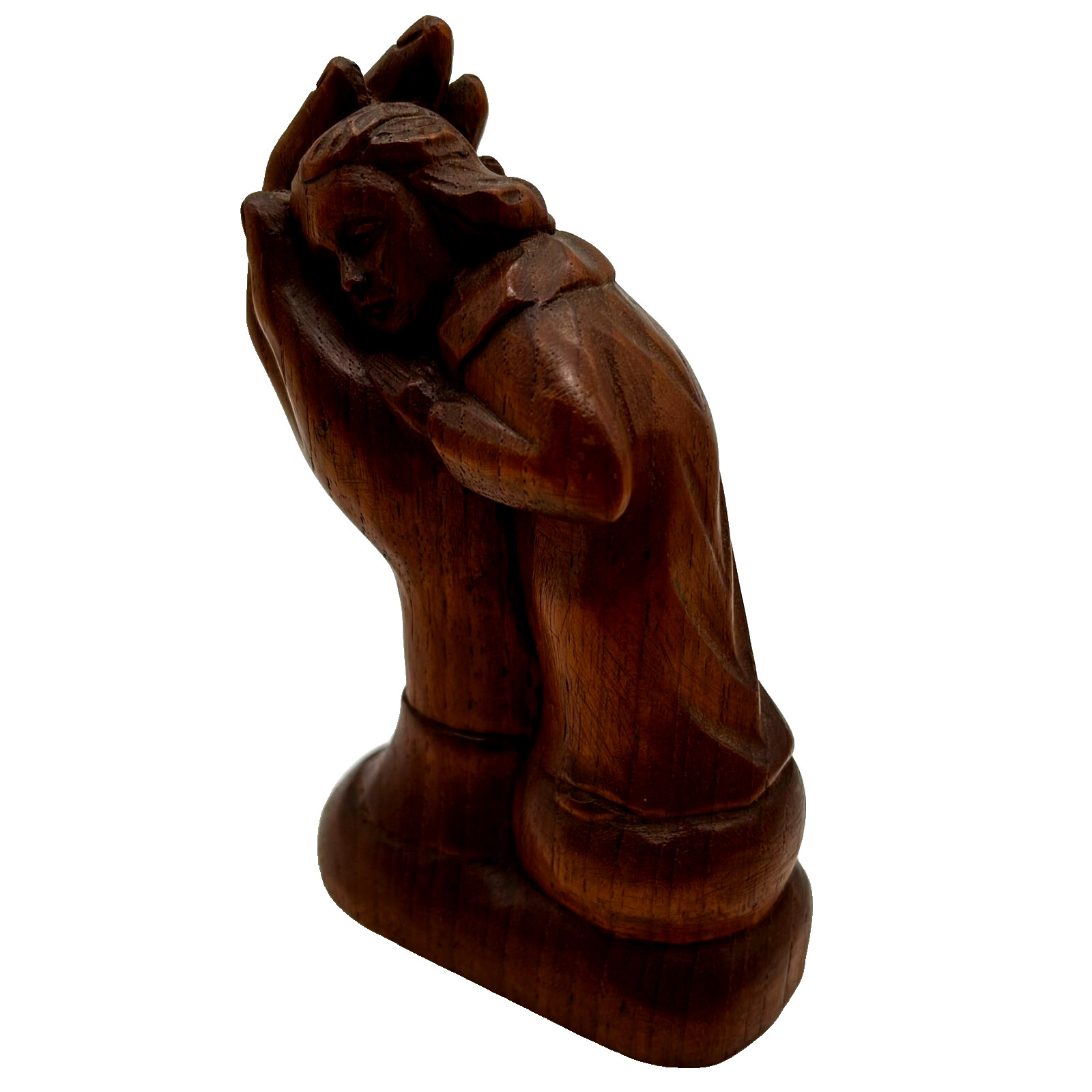 IN HIS HAND Carved Wood Figurine In the Hands Of God Artist Signed