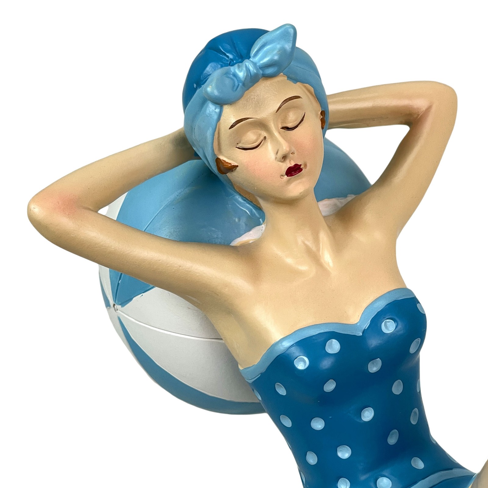 Beach Beauty Sunbathing Figurine on Beachball Coastal Shelf Decor 12 inch