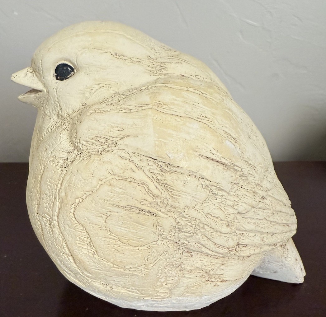 Vintage large wide White distressed bird Sculpture Resin CottageCore GrannyCore