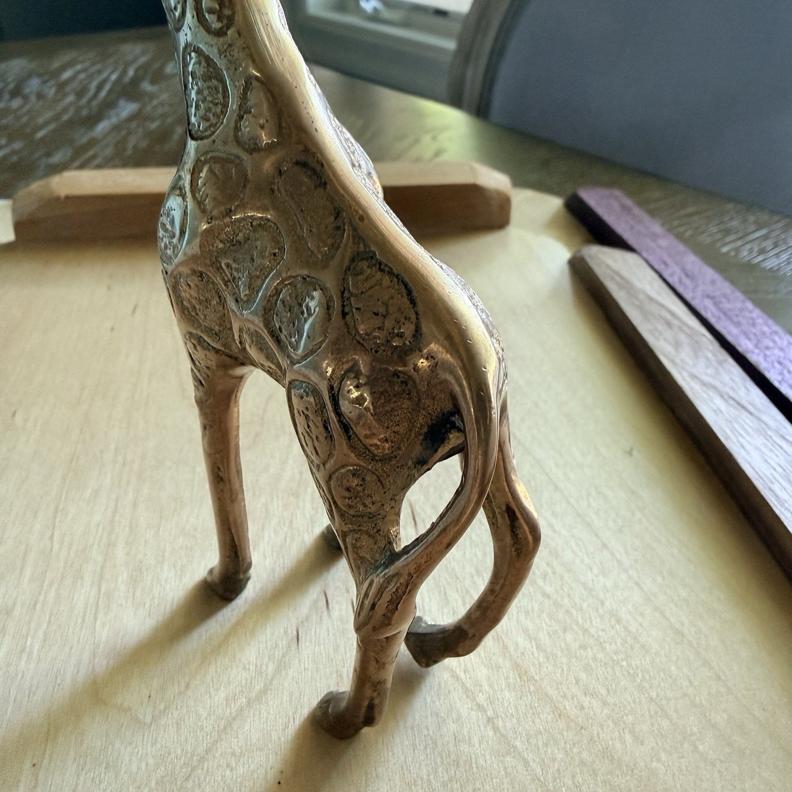Vintage Brass Metal Giraffe Figurine 6 in 3D Textured Animal Print Decor
