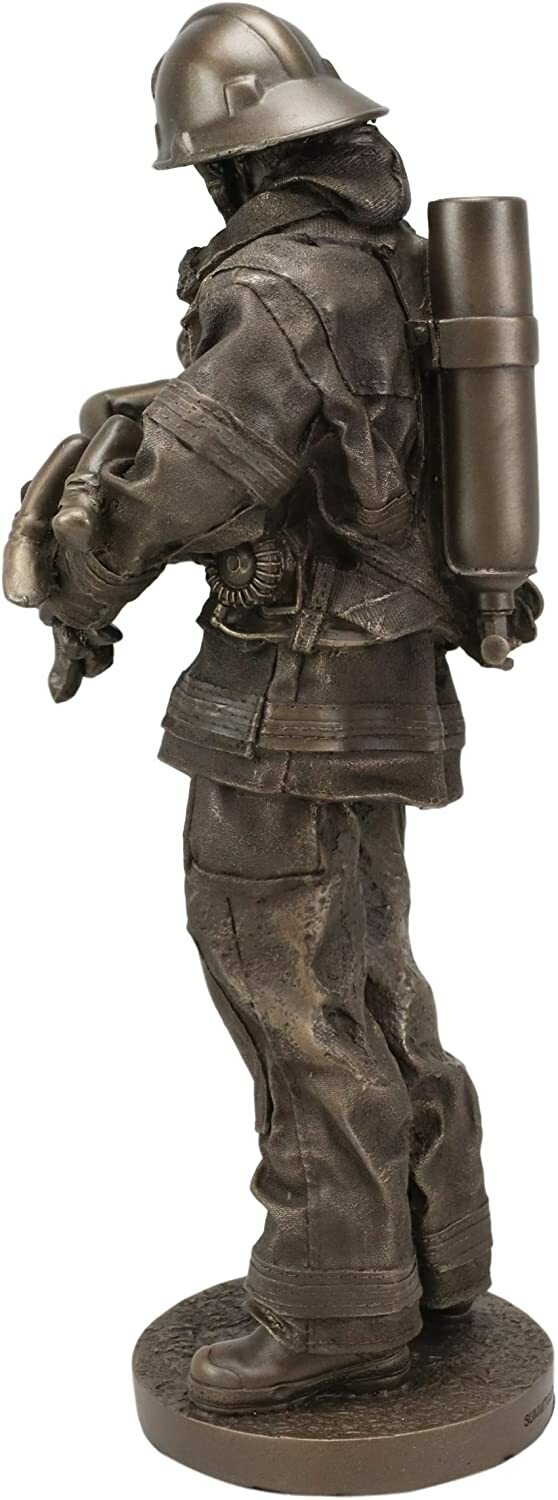 Ebros Fireman Fire Fighter Holding Child Decorative Figurine 12″H Resin Hero