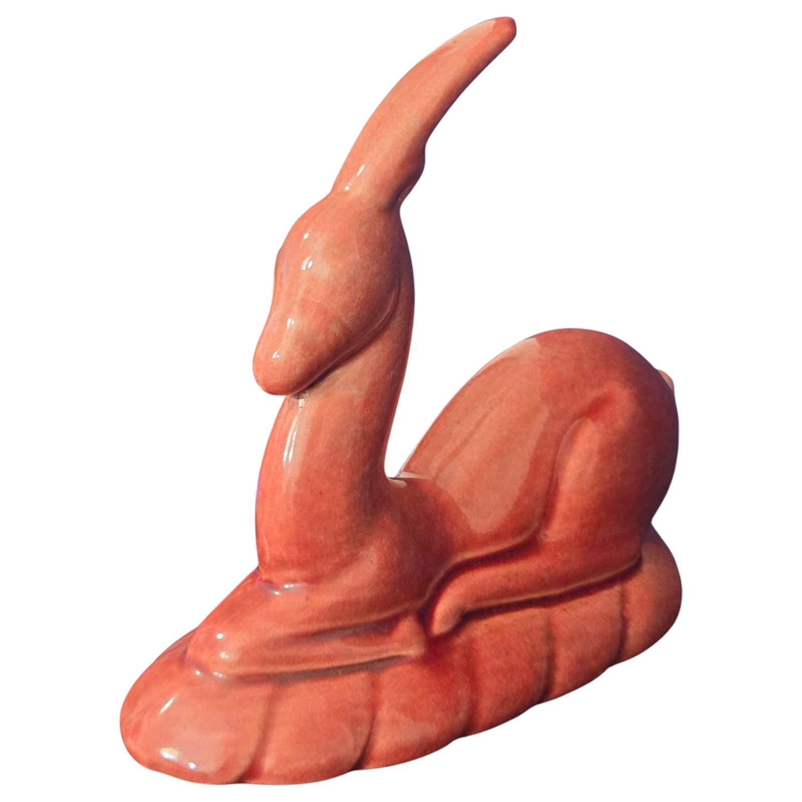 Vintage Gazelle Figurine Ceramic Pottery MCM Deer Art Deco Deep Rose