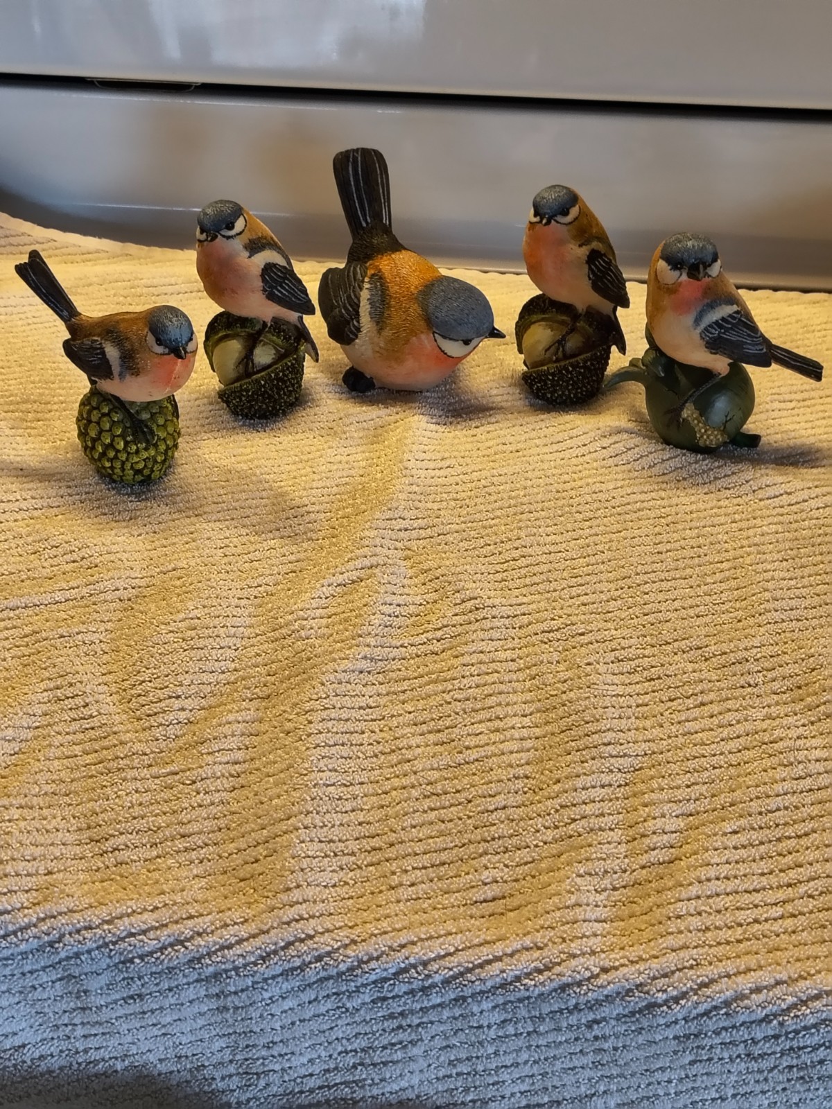Set of 5 Red Breasted Nuthatchs Resin Figurines 1 Mom and 4 Younger