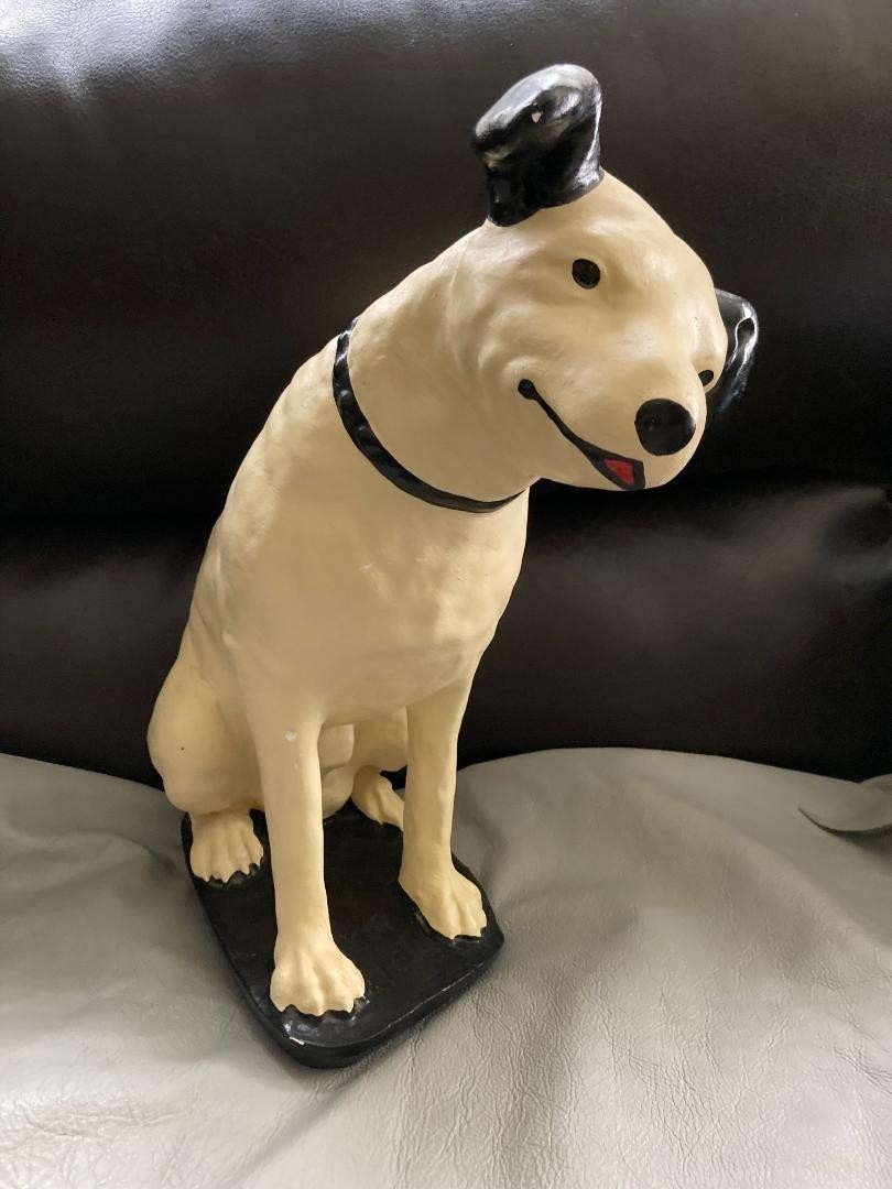 Antique RCA Chalkware NIPPER Dog Advertising Statue, 14 1/2″ High