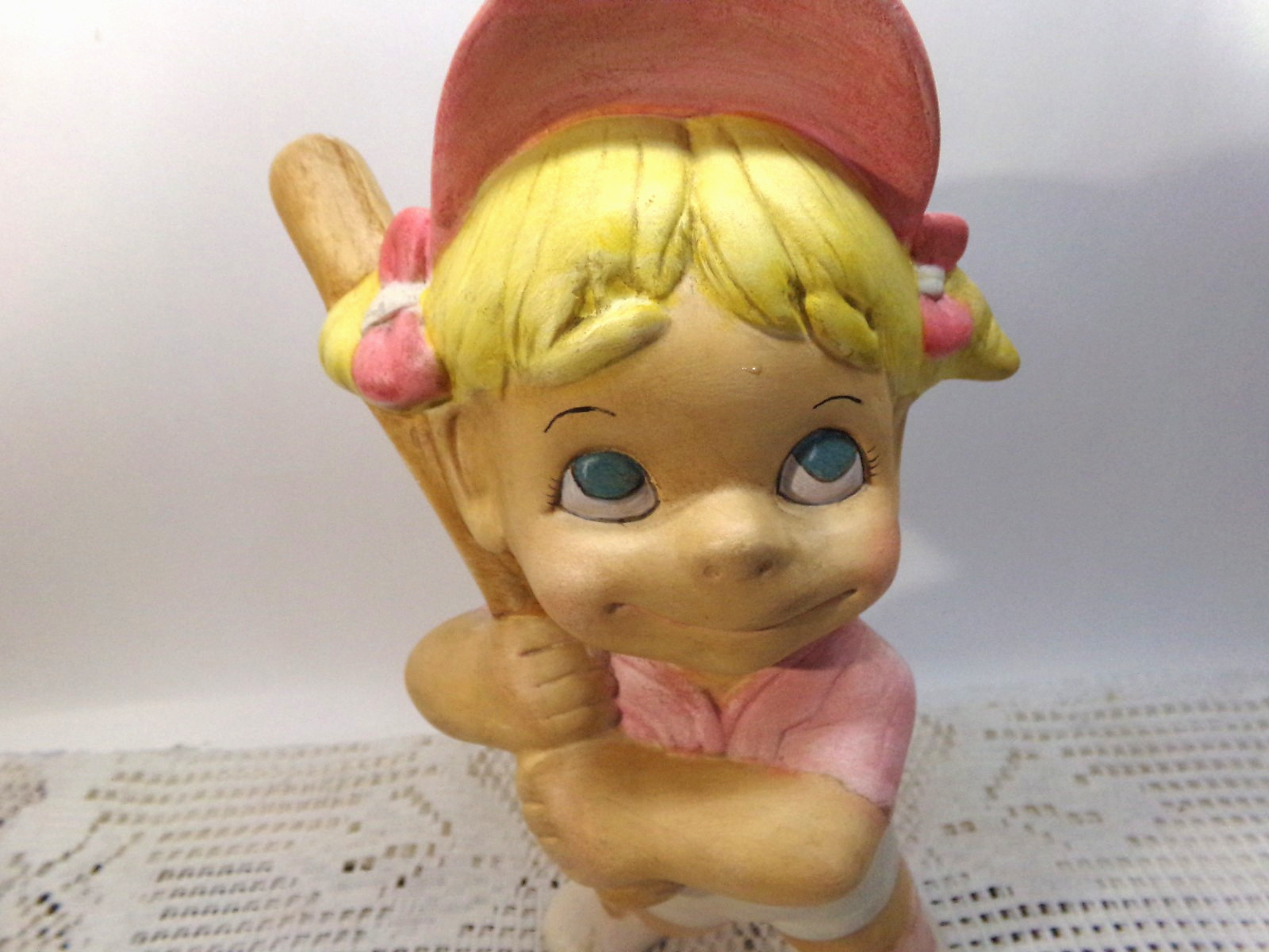 VINTAGE ATLANTIC SMILEY SOFTBALL GIRL WITH BAT 11″ TALL HALLMARK + 1974