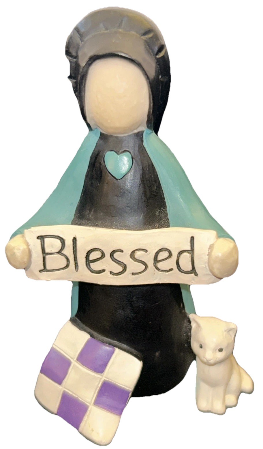 Esther O’Hara Hand Signed Amish Girl Figurine With Kitten Blessed RARE OOAK 2019