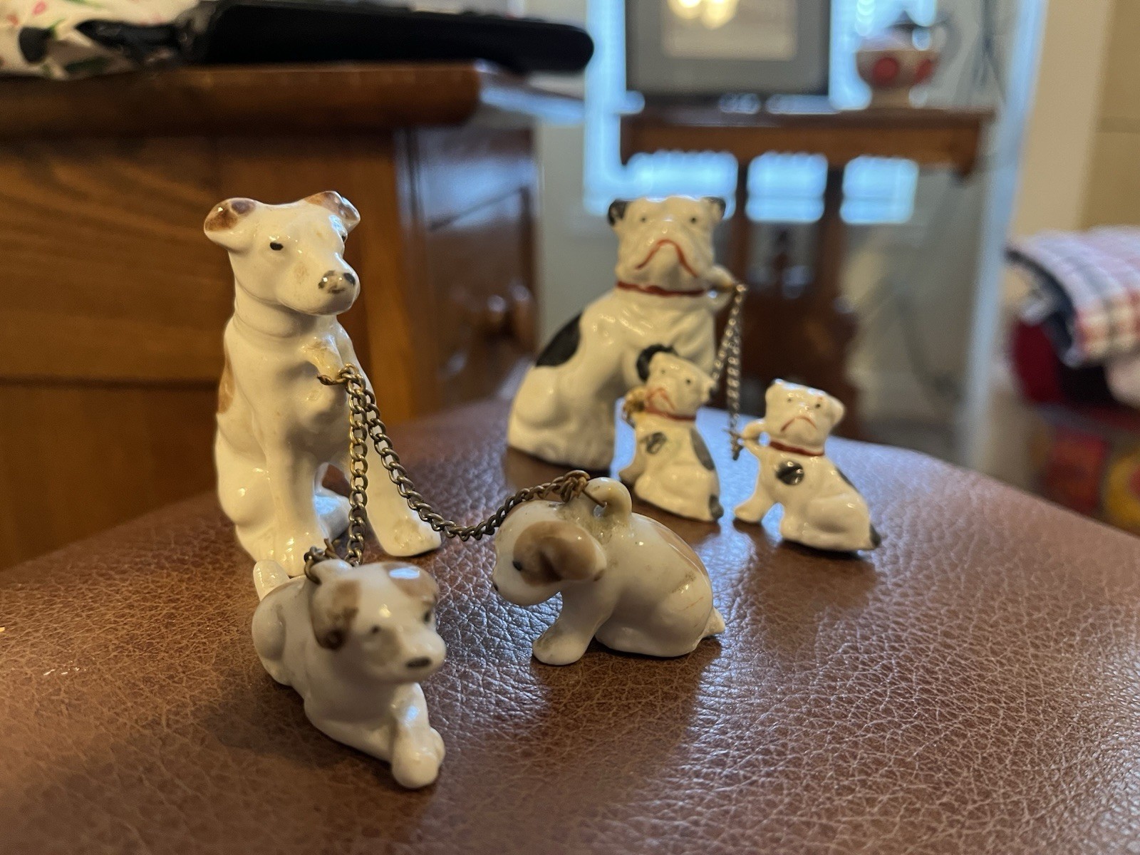 6 vintage miniature ceramic porcelain Dog Figurines