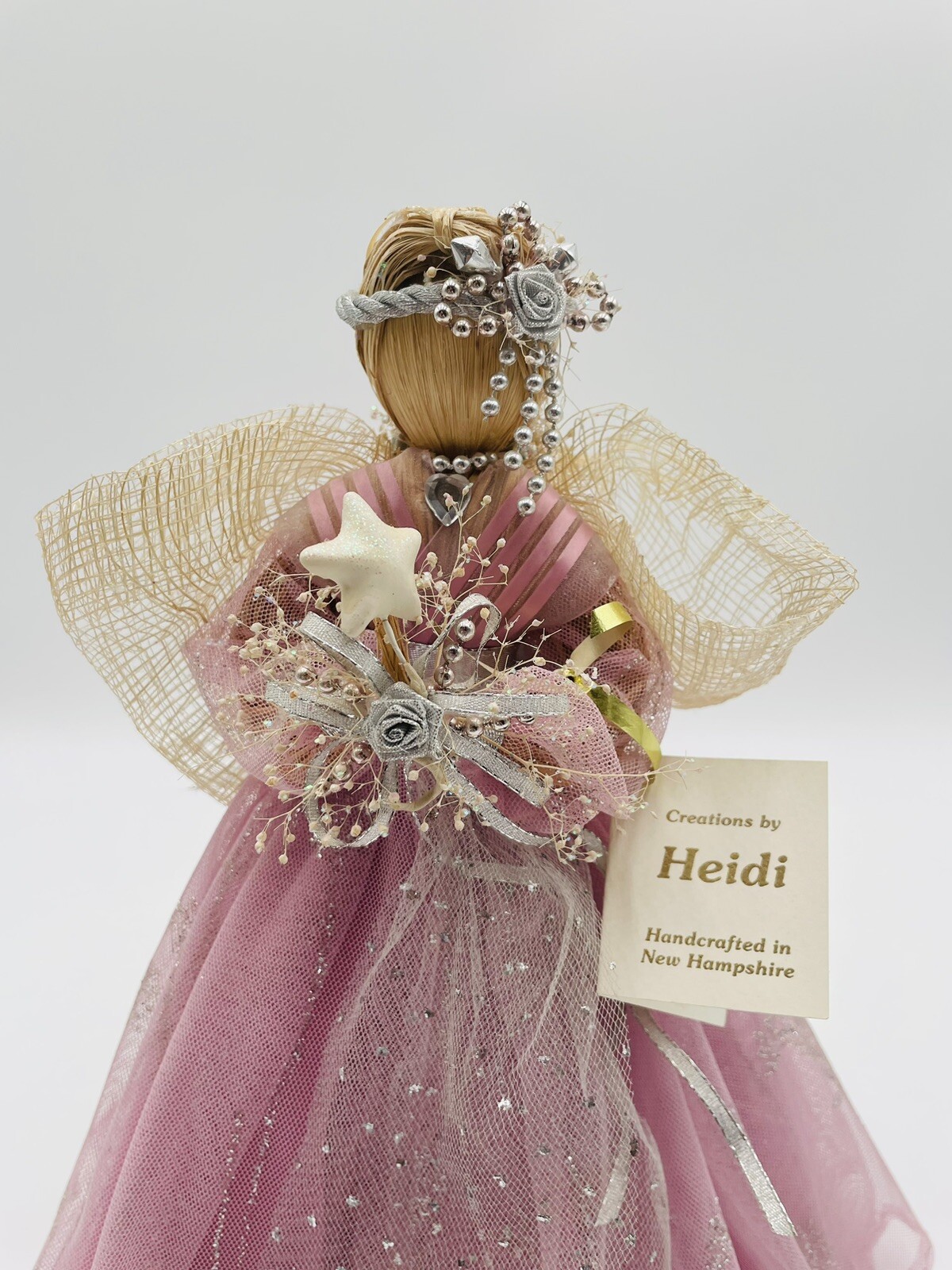 Handcrafted Artist Doll Fairy Angel Pink Rose Lace 12” Creations By Heidi Ford